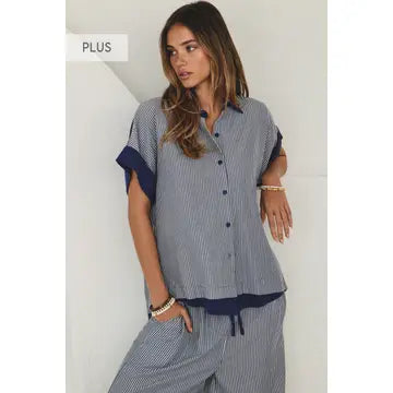 Oddi Striped Short Sleeve Top w/ Wide Leg Pants