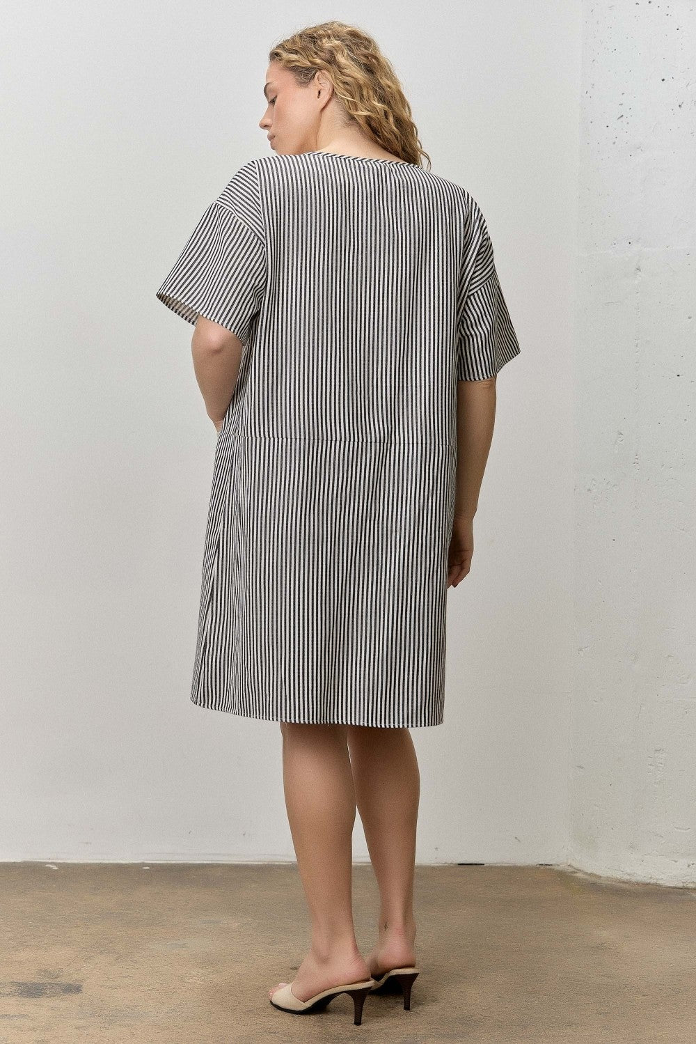 Polagram Curvy Pinstripe Button Up Dress