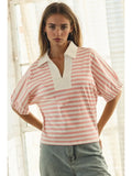 Oddi Striped Pullover Top Popover Collar