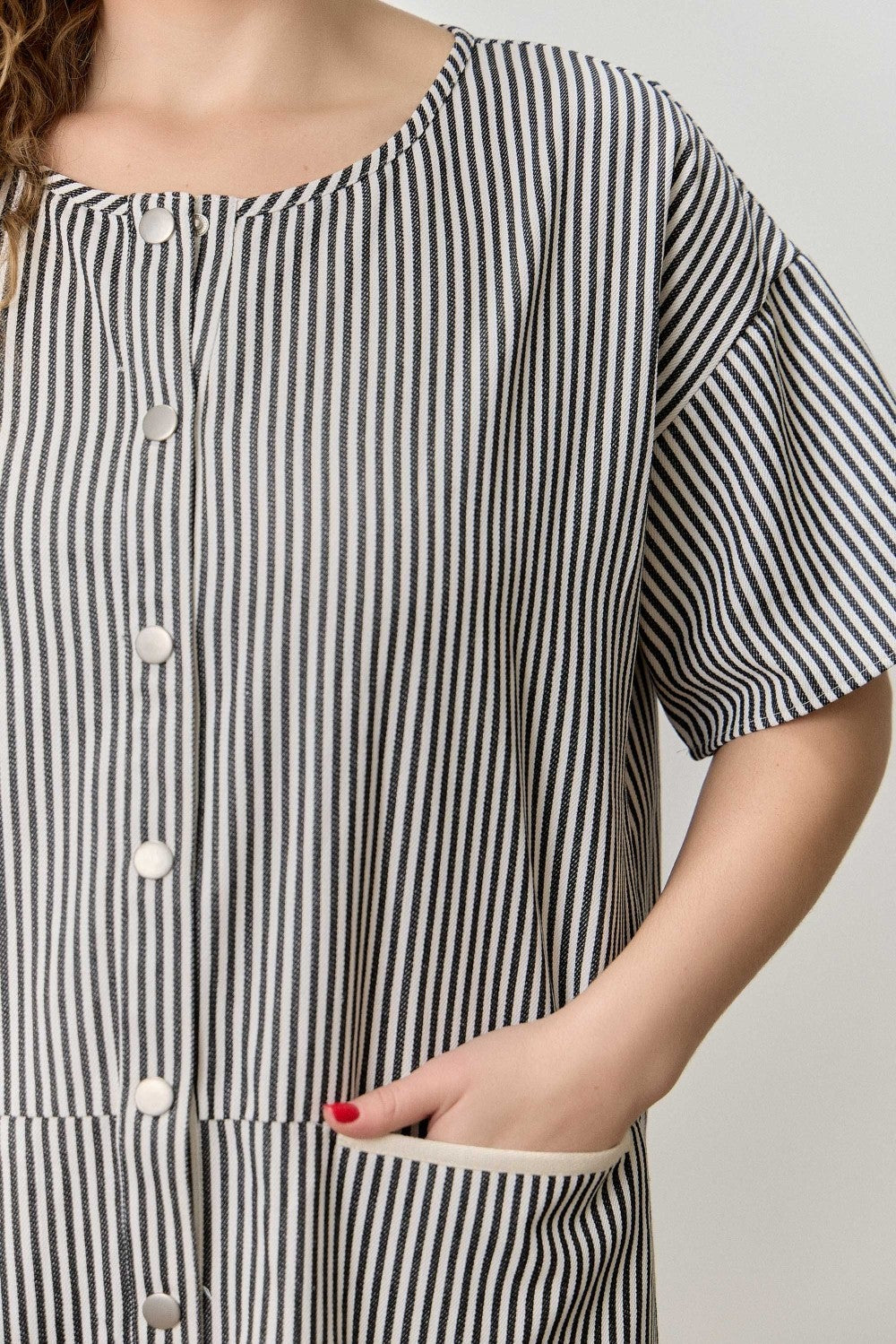 Polagram Curvy Pinstripe Button Up Dress