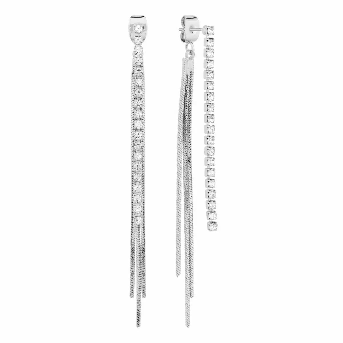 WH Silver Multi Chain with Rhinestone 2" Post Earring