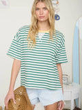 Blu Pepper Stripe Colorblock Detail Short Sleeve Knit T-Shirt
