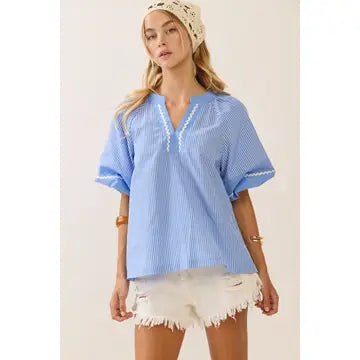 Oddi Striped Woven Blouse Trim Detail