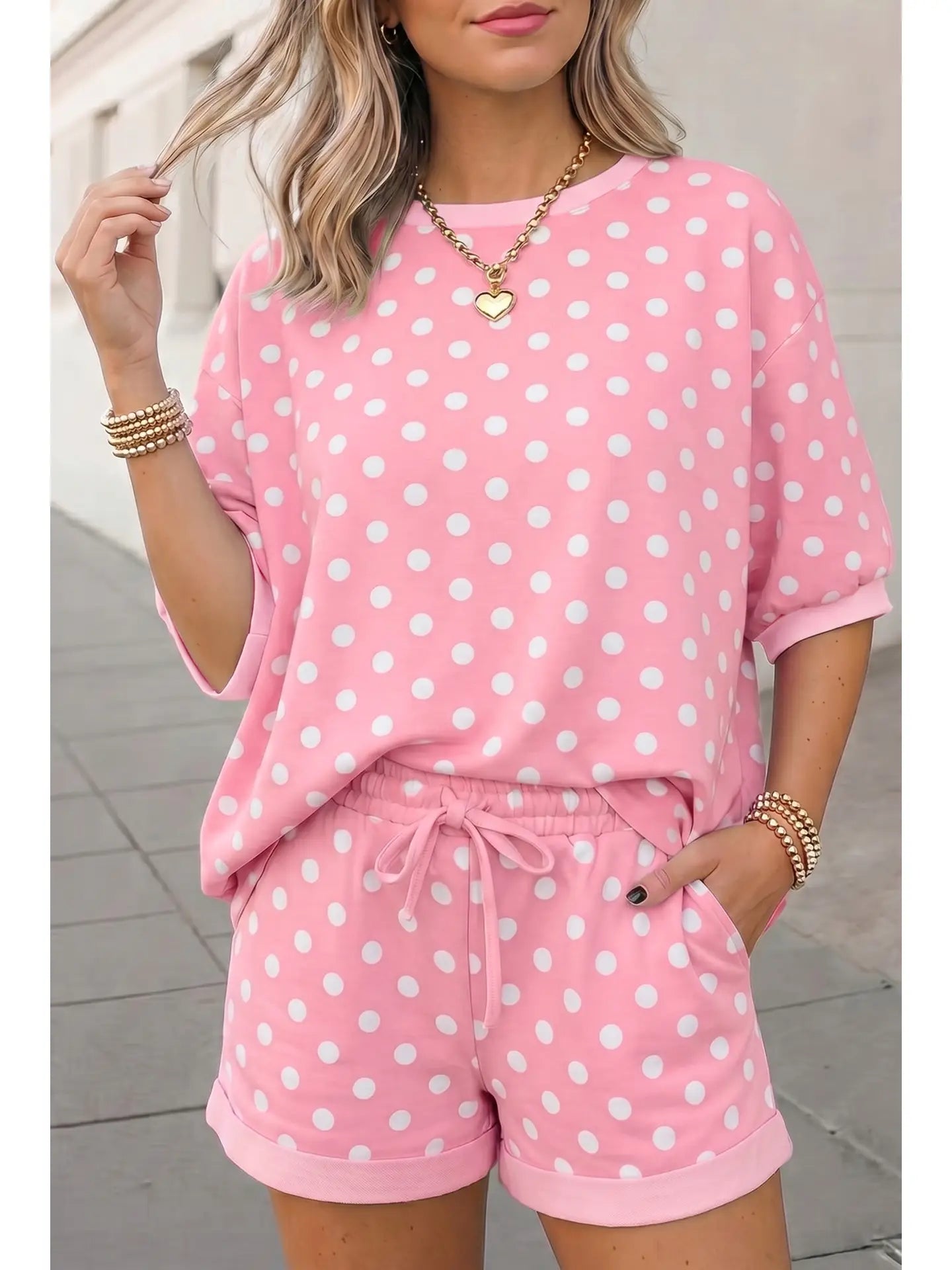 Aapparella Polka Dots Print Half Sleeve Top Shorts Set
