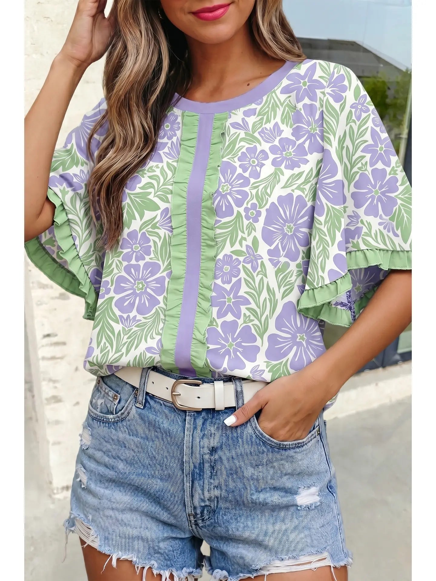 Aapparella Floral Print Frill Trim Blouse & Series