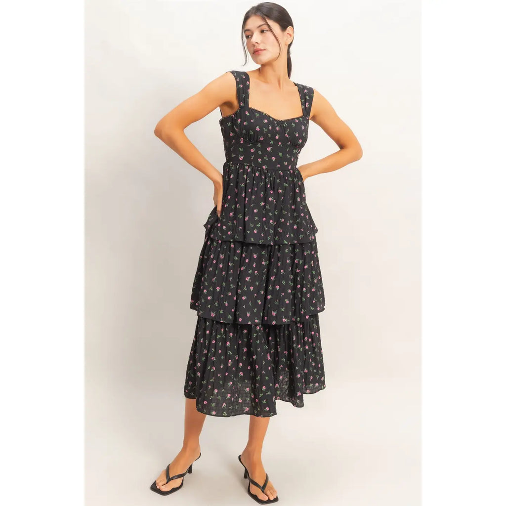 Hyfve Floral Tiered Dress With Boning