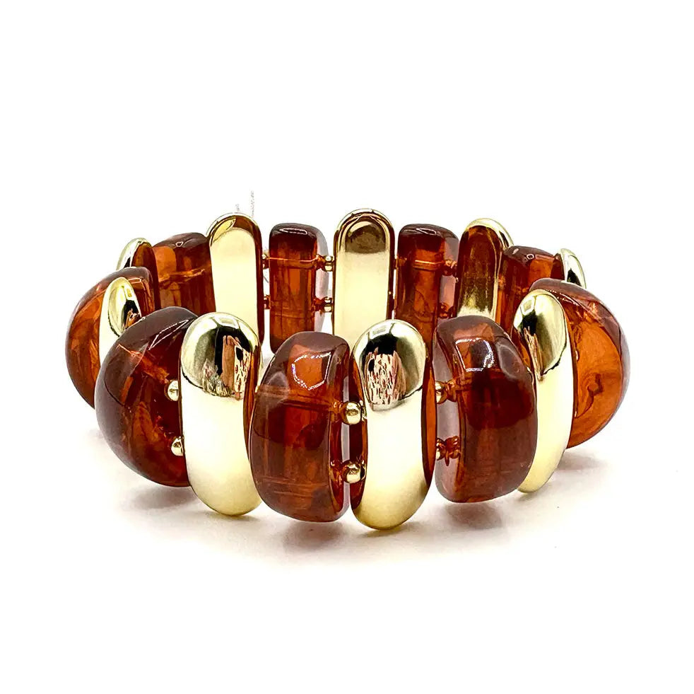 WH Brown Acrylic and Gold Stretch Bracelet