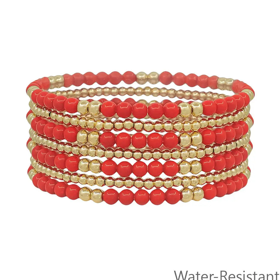 WH Red and Gold Beaded Set of 7 Stretch Bracelets