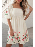 Aapparella Floral Square Neck Puff Sleeve Mini Dress