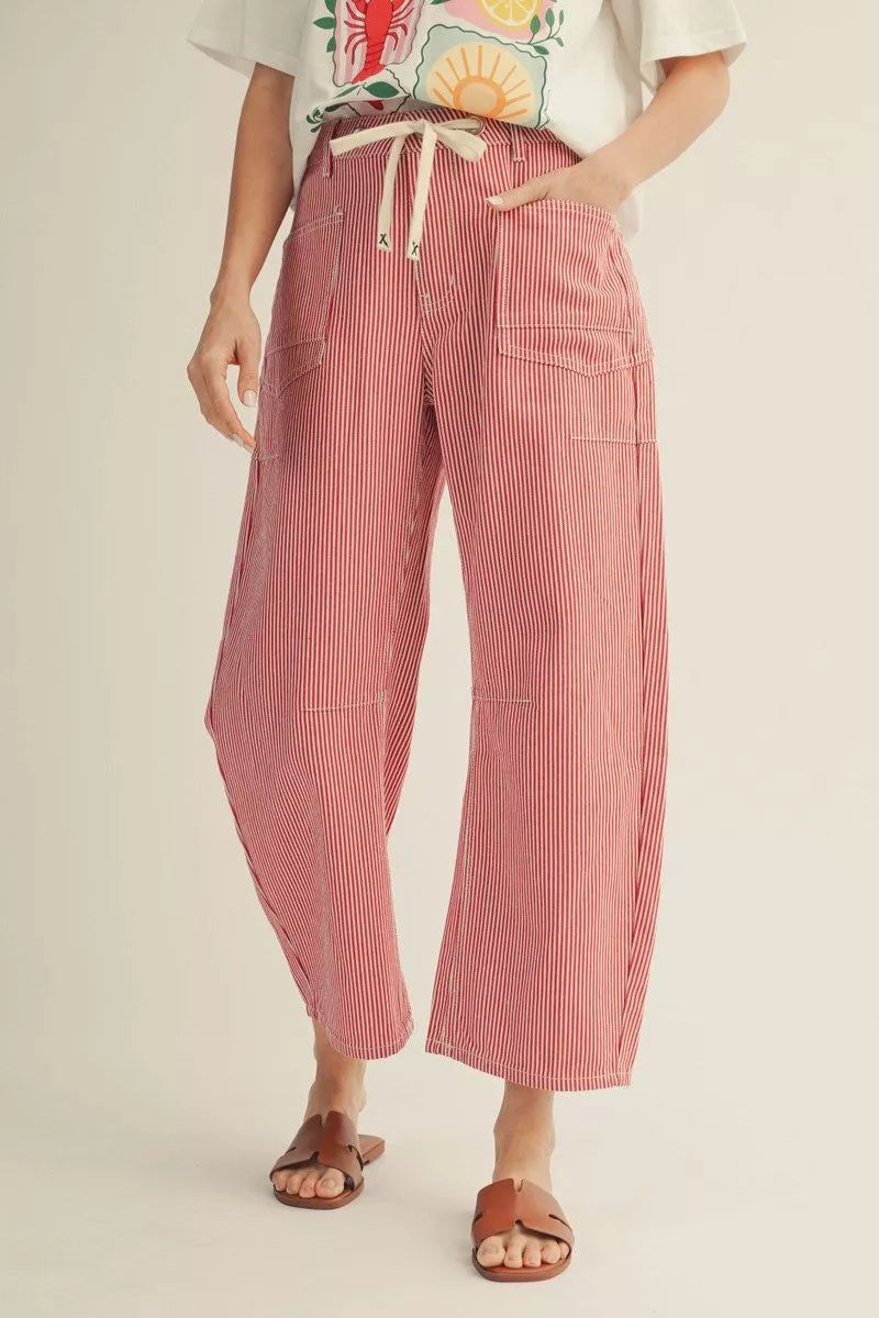 Jodifl Drawstring Waist Stripe Barrel Pants