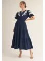 Jodifl Short puff sleeves tiered midi dress with embroidery detail