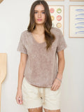 Blu Pepper Washed Short Sleeve Boxy Knit Top
