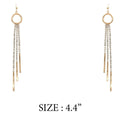 WH Gold Open Circle with Rhinestone Chain Tassel 2" Earring