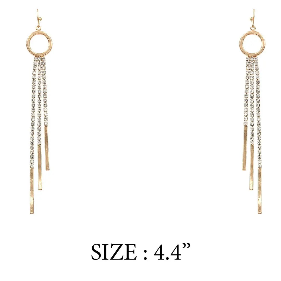 WH Gold Open Circle with Rhinestone Chain Tassel 2" Earring