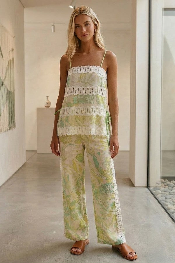 Sundayup Floral Print Side Slit Slvless Top and Pants