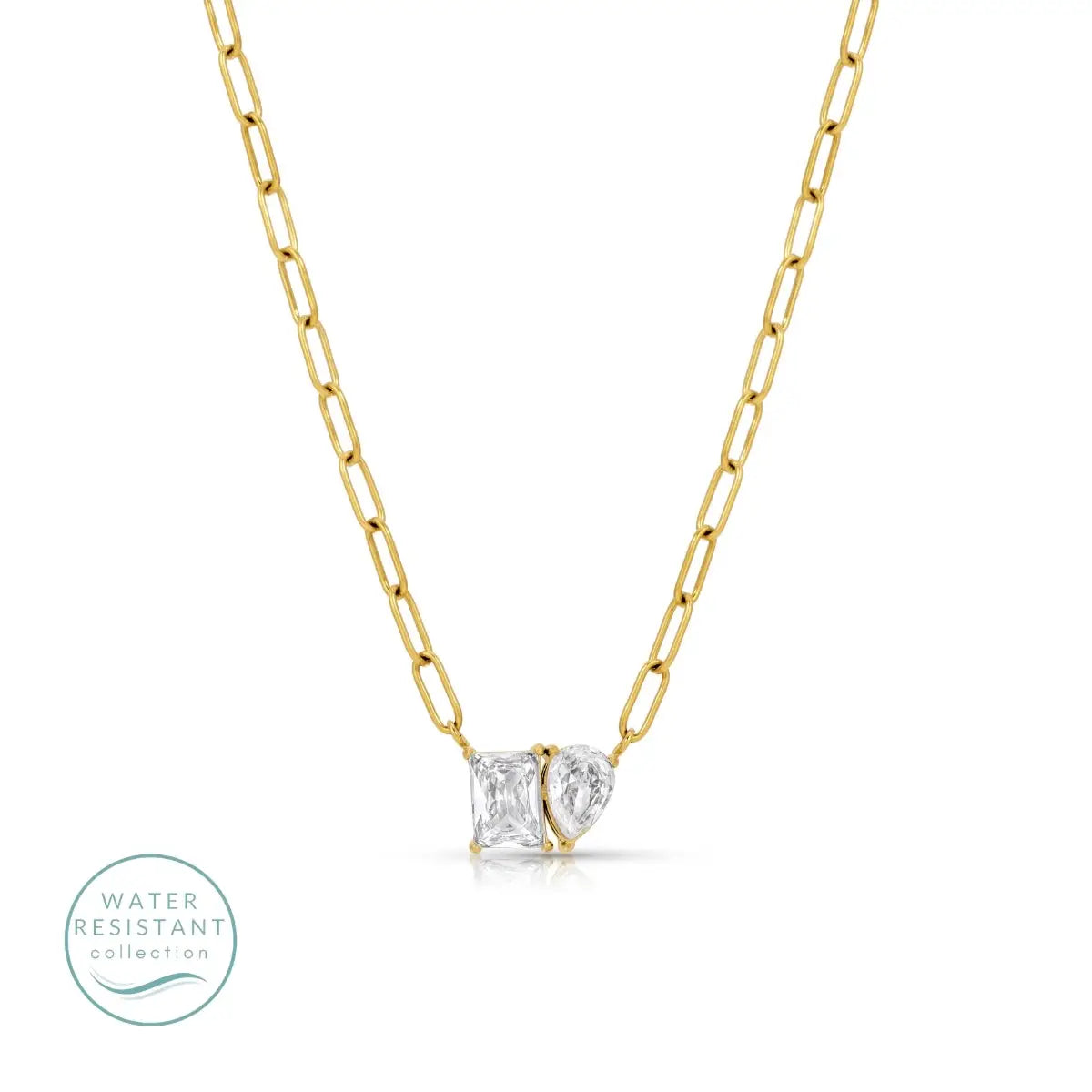 Splendid Iris Delicate Paperclip with Cz Necklace, Water-Resistant