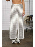 Blu Pepper Stripe Drawstring Wide Leg Knit Lounge Pants