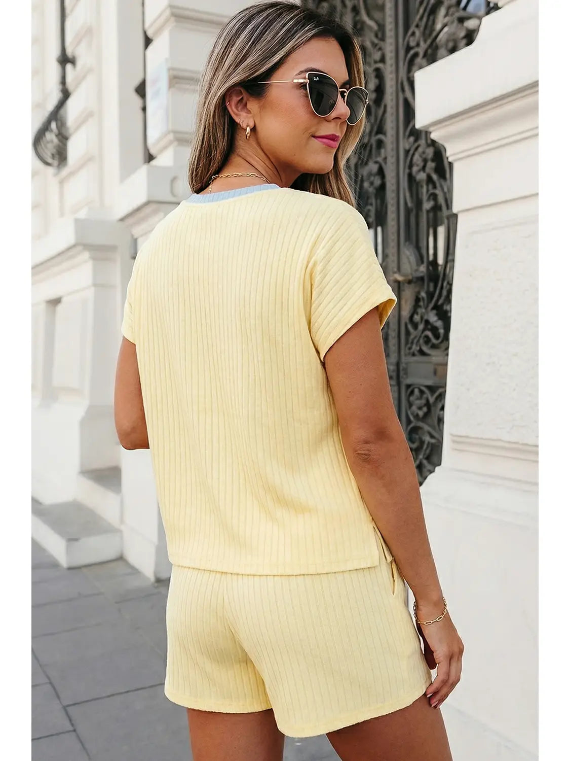 Aapparella Ribbed Contrast Trim 2pcs Shorts Set