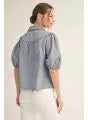 Jodifl Short puff sleeves button down washed denim top