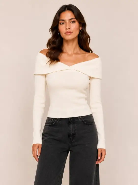 Jade by Jane Off-Shoulder Crossover Knit Top