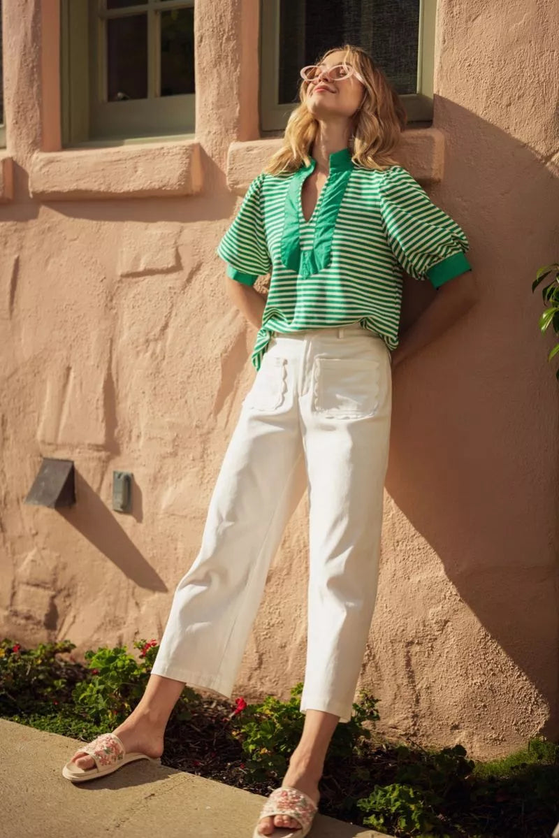 Jodifl High Waist Wide Leg Solid Pants with Scallop Pockets