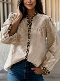 Aapparella Textured Leopard Patchwork Long Sleeve Shirt