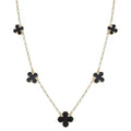 WH Black Enamel Clover On Gold Chain 16"-18" Necklace