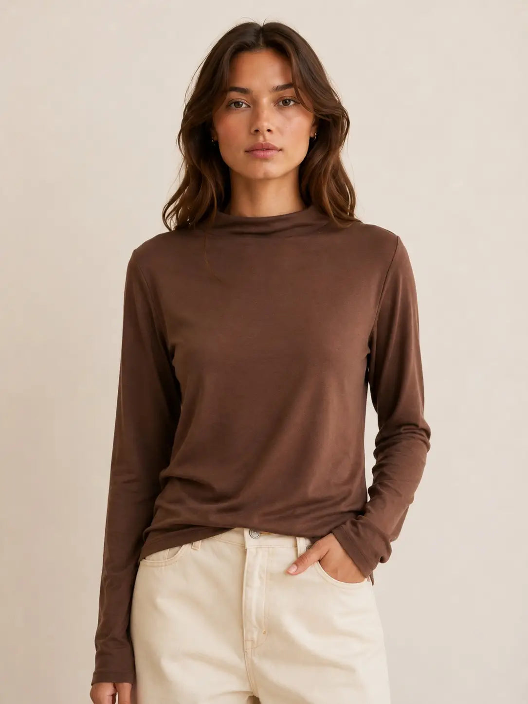 Jade By Jane Soft Solid Mock Neck Top