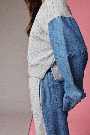 Papermoon Color Block Relaxed Fit Denim Pants Set