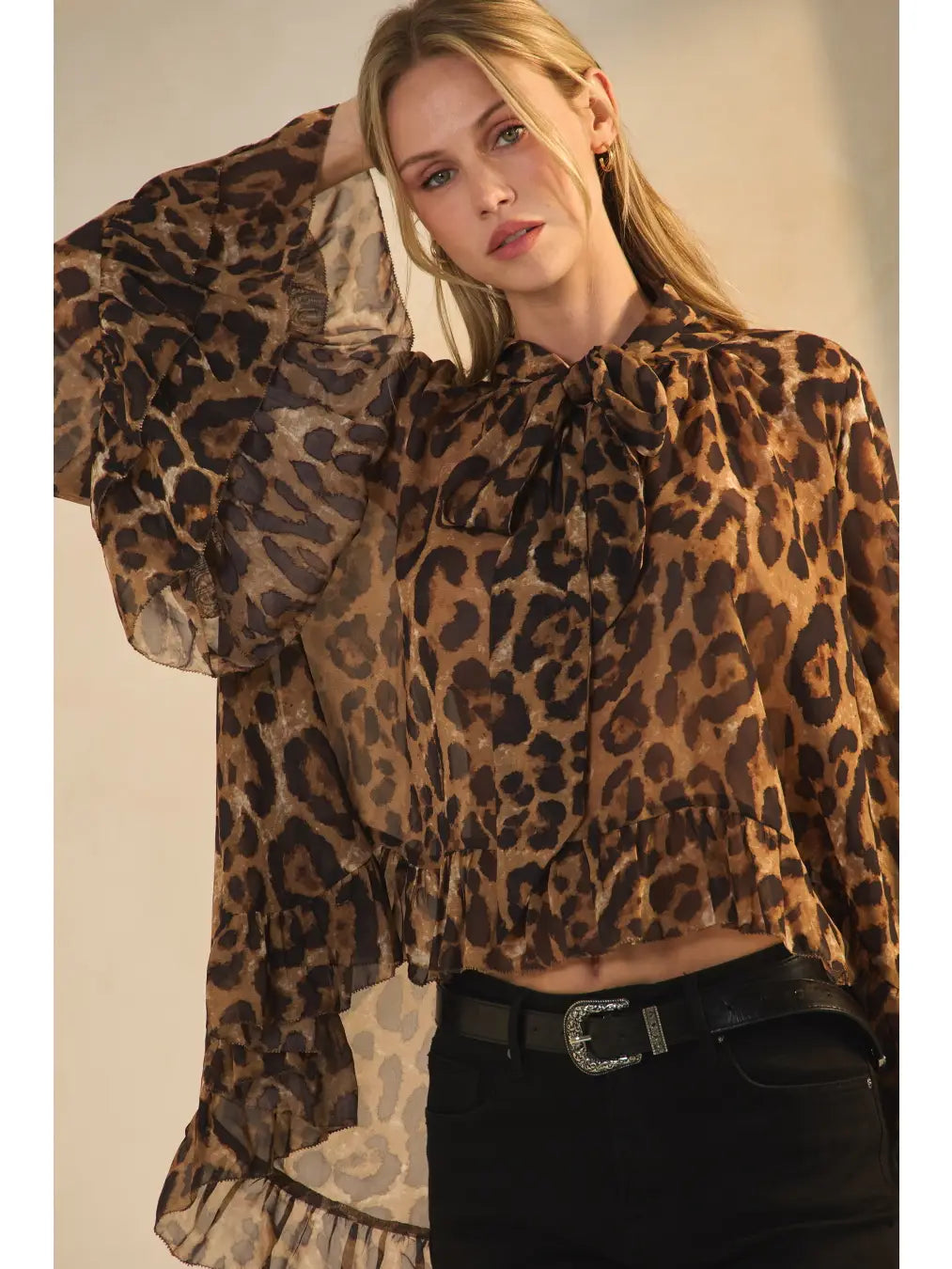 Oddi Leopard Printed Chiffon Blouse