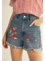 Jodifl High waist washed denim shorts with embroidery