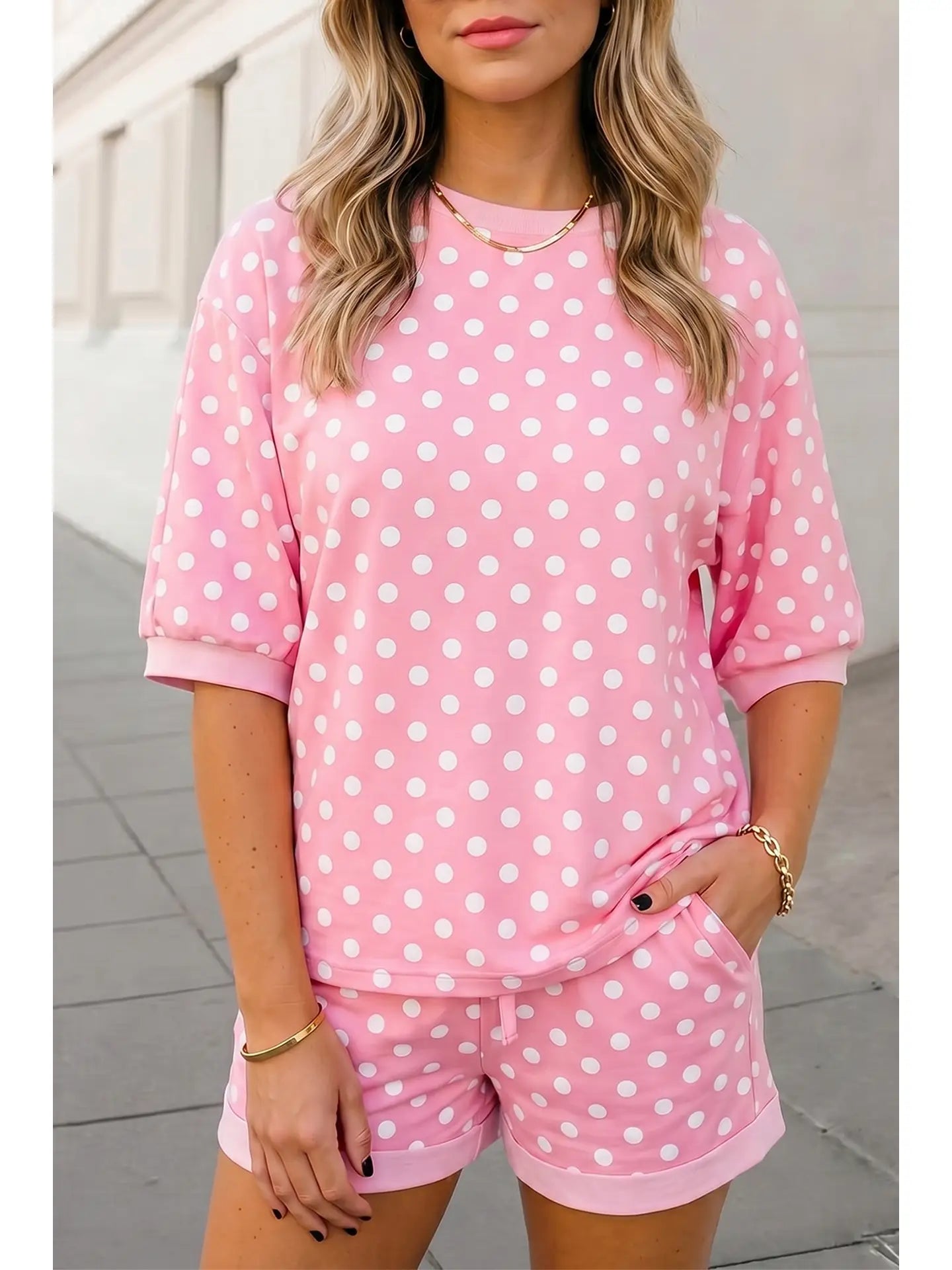 Aapparella Polka Dots Print Half Sleeve Top Shorts Set