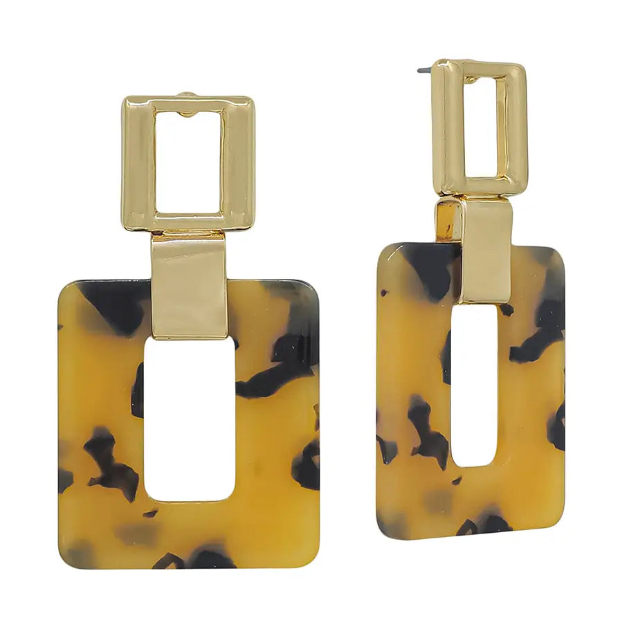 WH Water Resistant 2" Tortoise Acrylic and Gold Square Earring