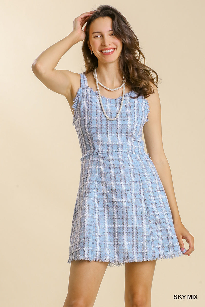 Umgee Striped Print Sleeveless Metallic Dress