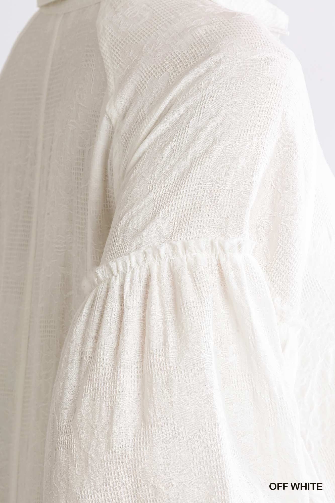 Umgee Textured Button Front Collar Balloon Sleeve Mini Dress