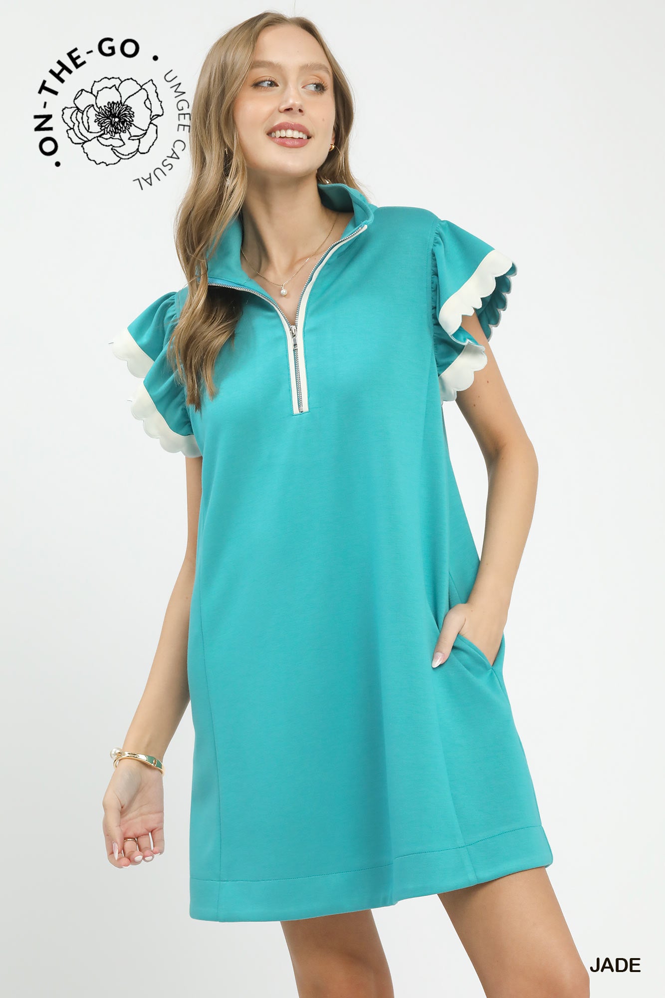Umgee Scalloped Ruffle Sleeve High Neck Dress Sage Boutique By Renea Umgee Scalloped Ruffle Sleeve High Neck Dress Sage Boutique By Renea