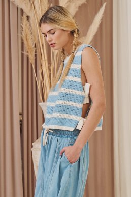 JBJ Crochet Striped Sleeveless Knit Top