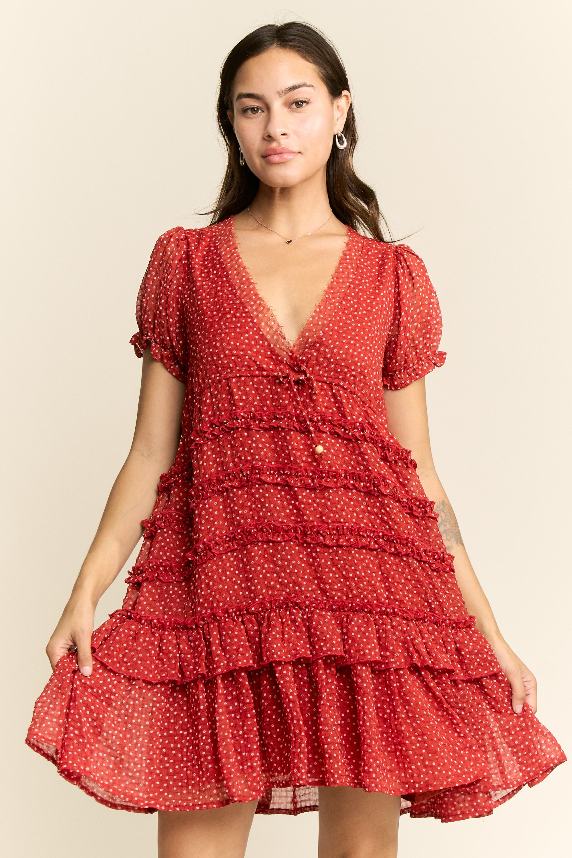 JBJ V Neck Tier Mini Dress