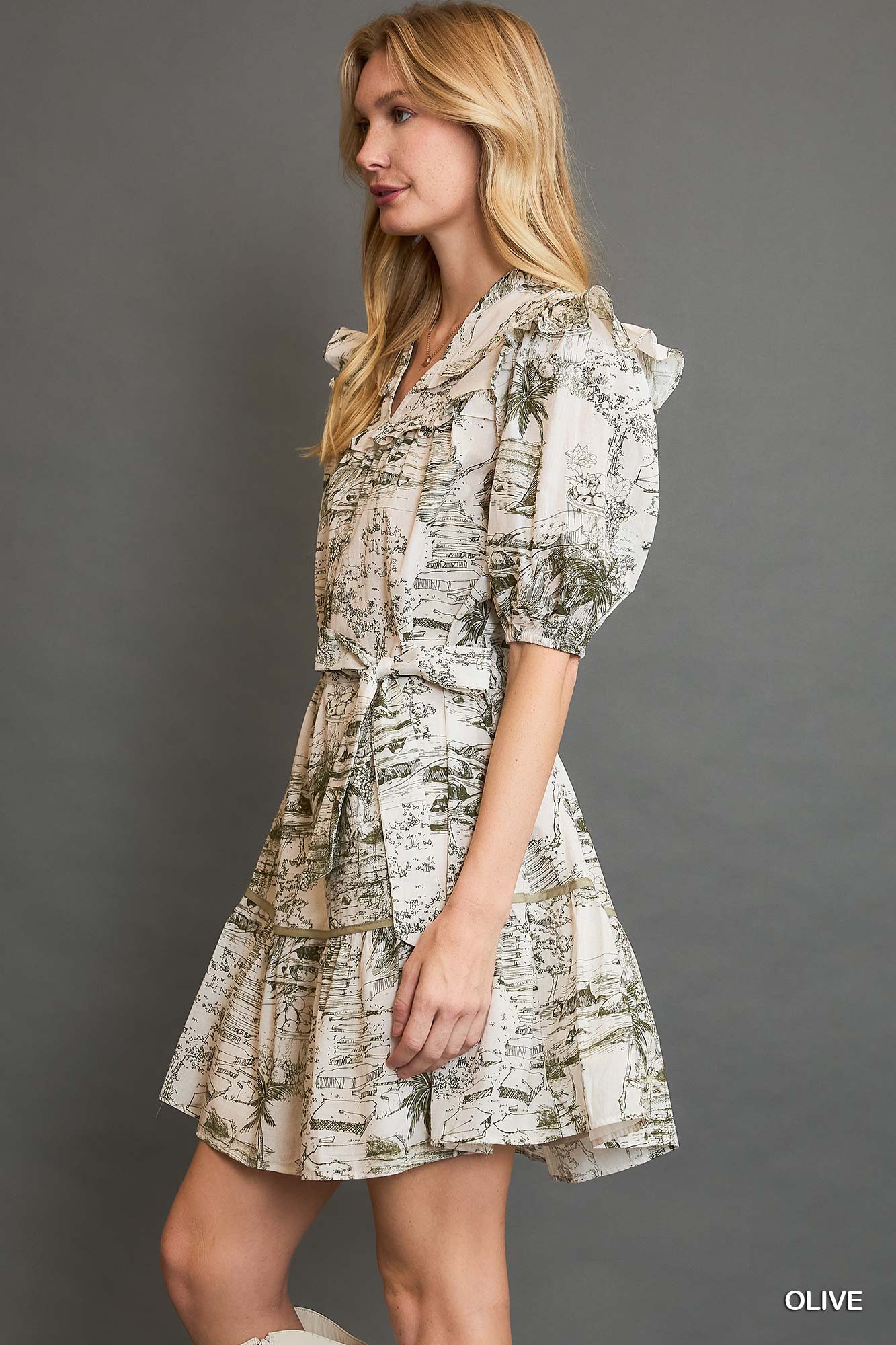 Umgee Two Tone Toile Print Midi Dress