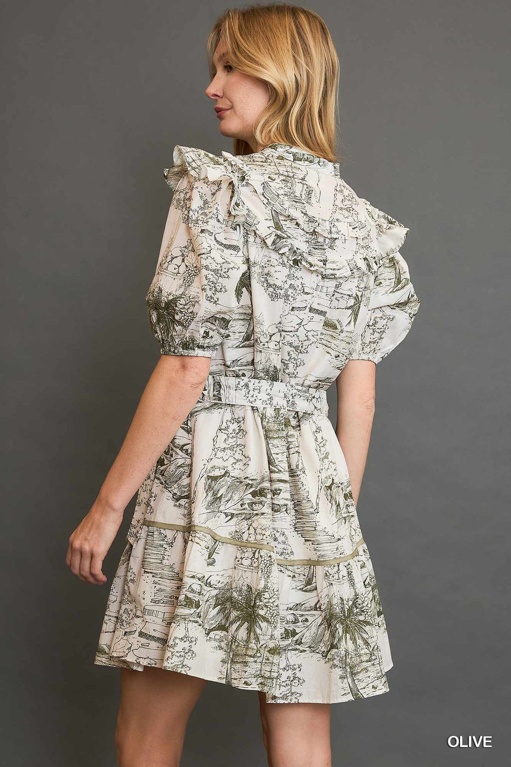 Umgee Two Tone Toile Print Midi Dress