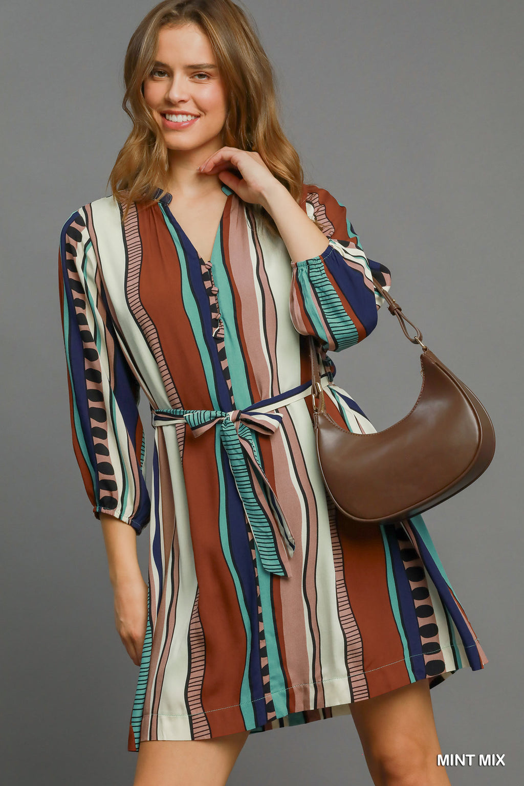 Umgee Belted Abstract Midi Dress