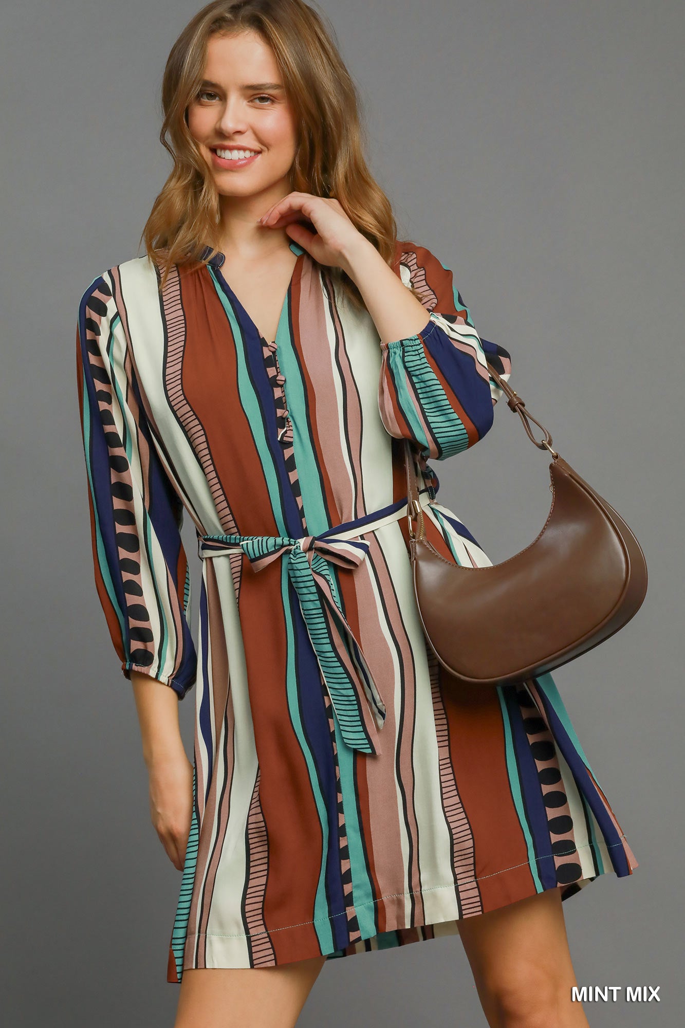 Umgee Belted Abstract Midi Dress