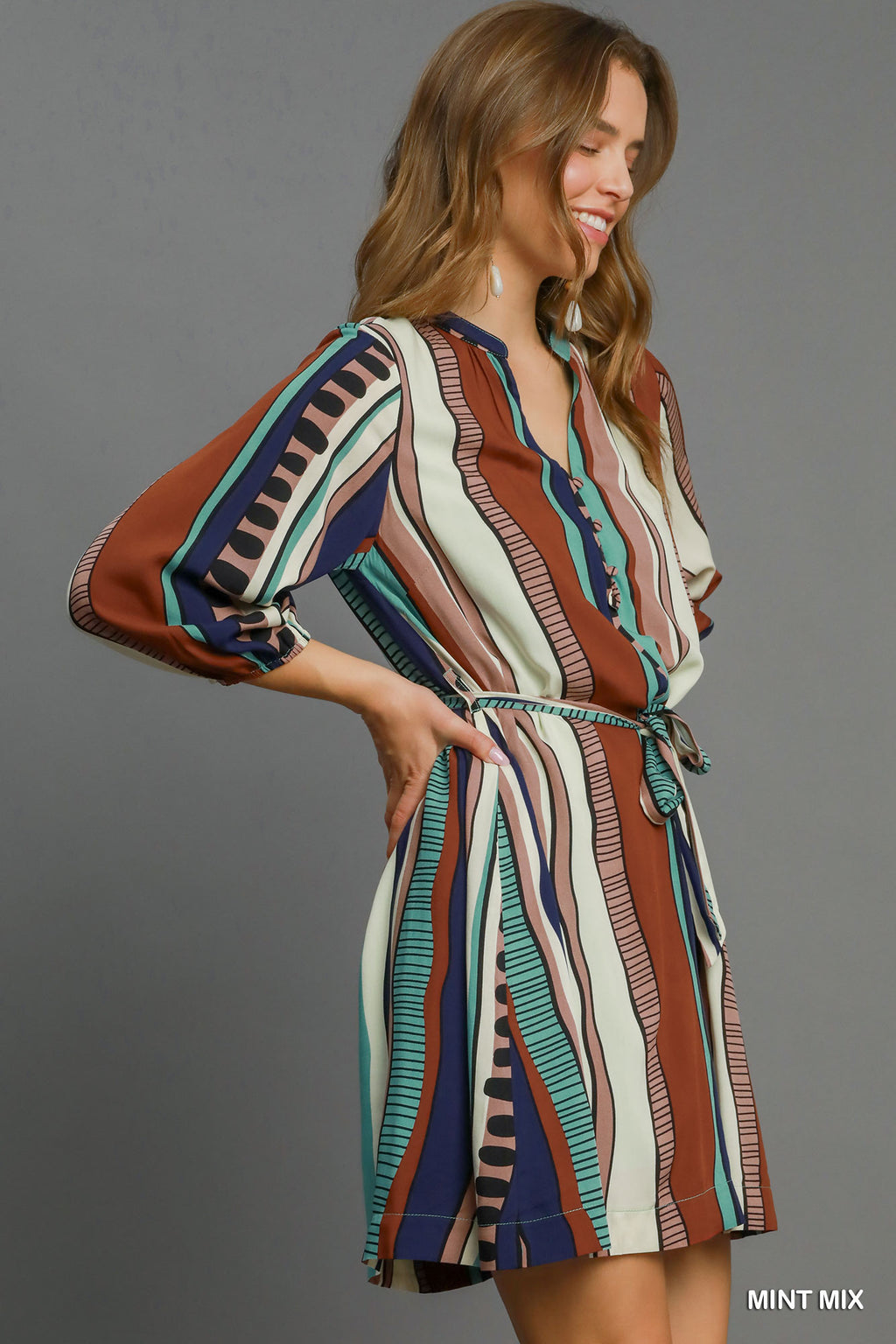 Umgee Belted Abstract Midi Dress
