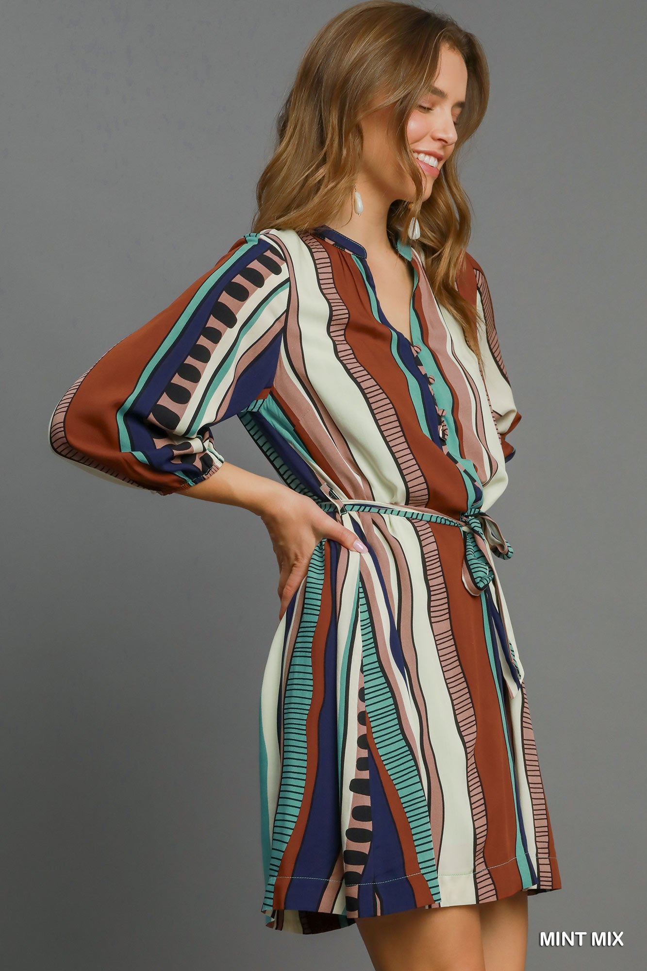 Umgee Belted Abstract Midi Dress