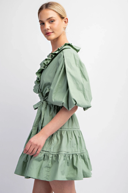 Gigio Tiered Wrap Mini Dress Waist Tie Ruffle
