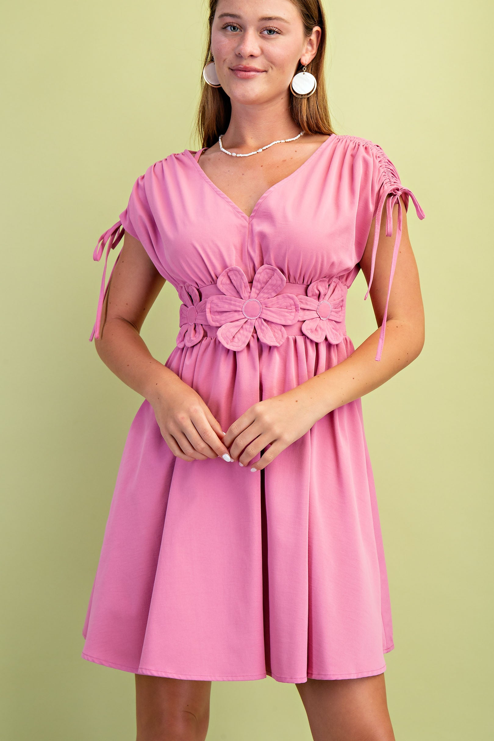 Gigio Floral Applique V Neck Mini Dress