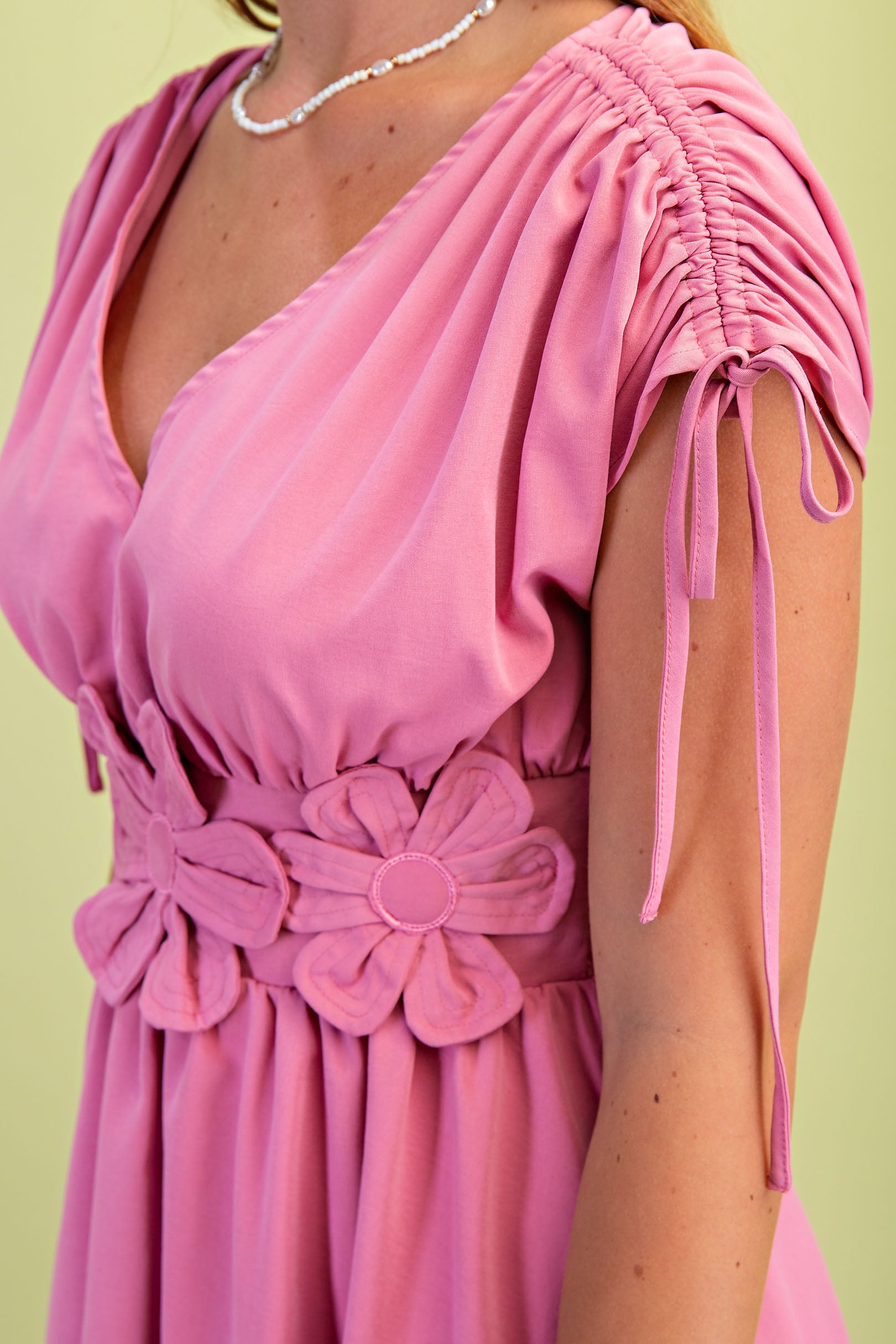 Gigio Floral Applique V Neck Mini Dress