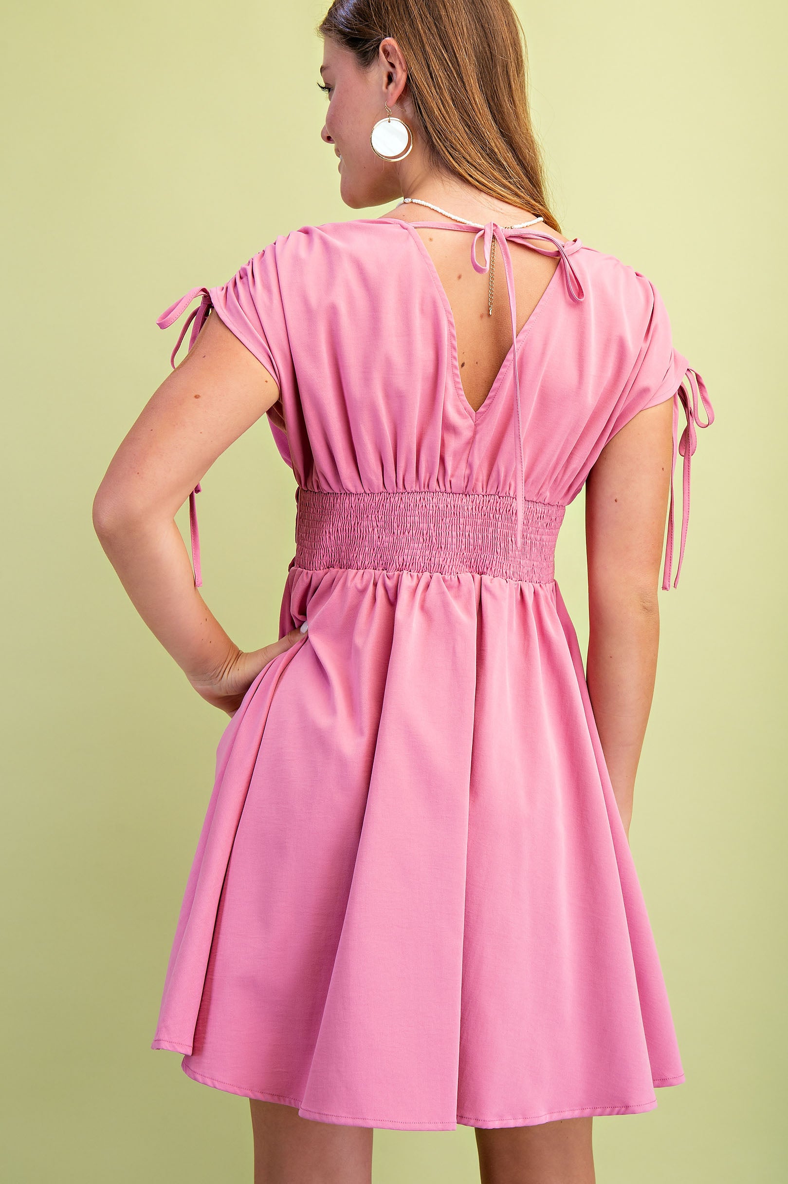 Gigio Floral Applique V Neck Mini Dress