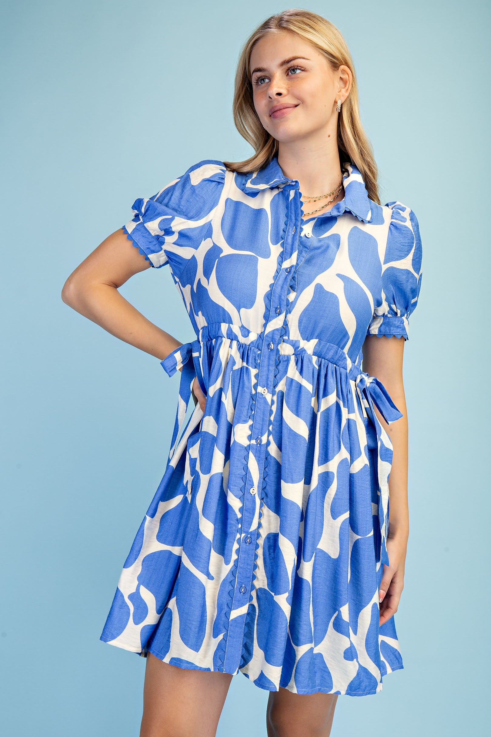 Gigio Giraffe Print Button Down Mini Dress