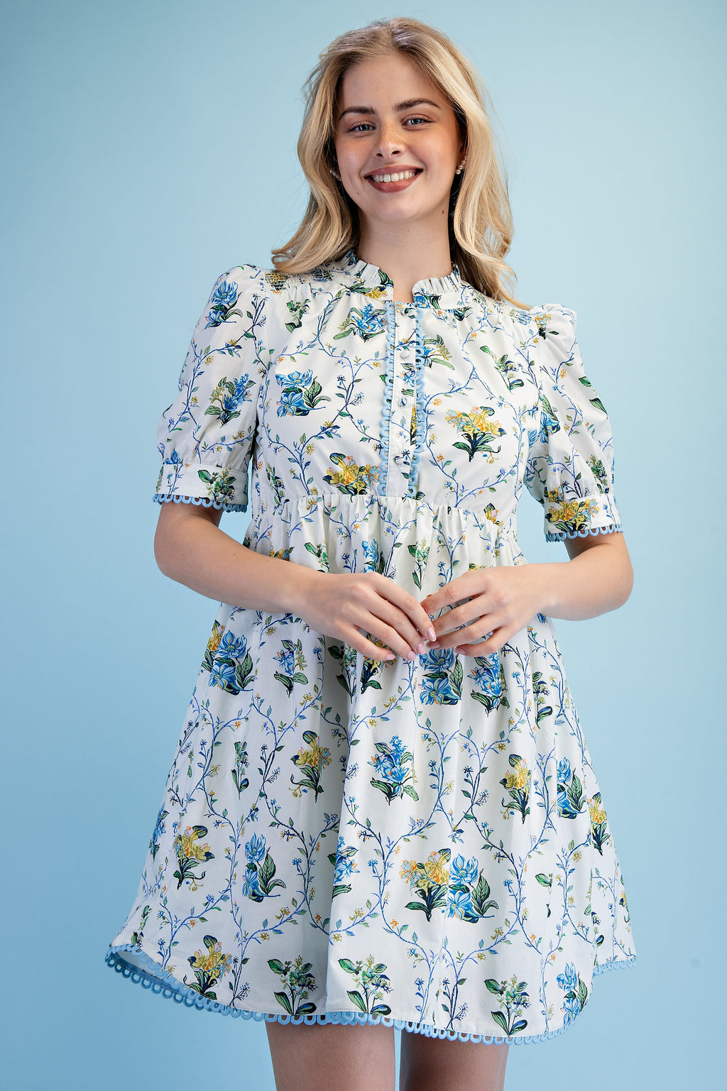 Gigio Winding Vine Floral Print Half Button Dress